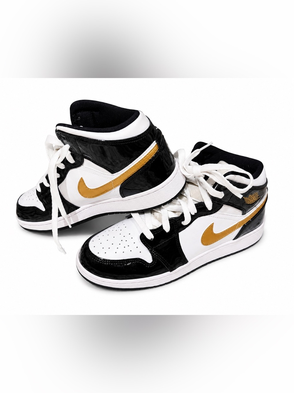 Jordan Air 1 Mid Black Gold Patent Leather SE (GS) BQ6931-007 SZ 7Y Streetwear